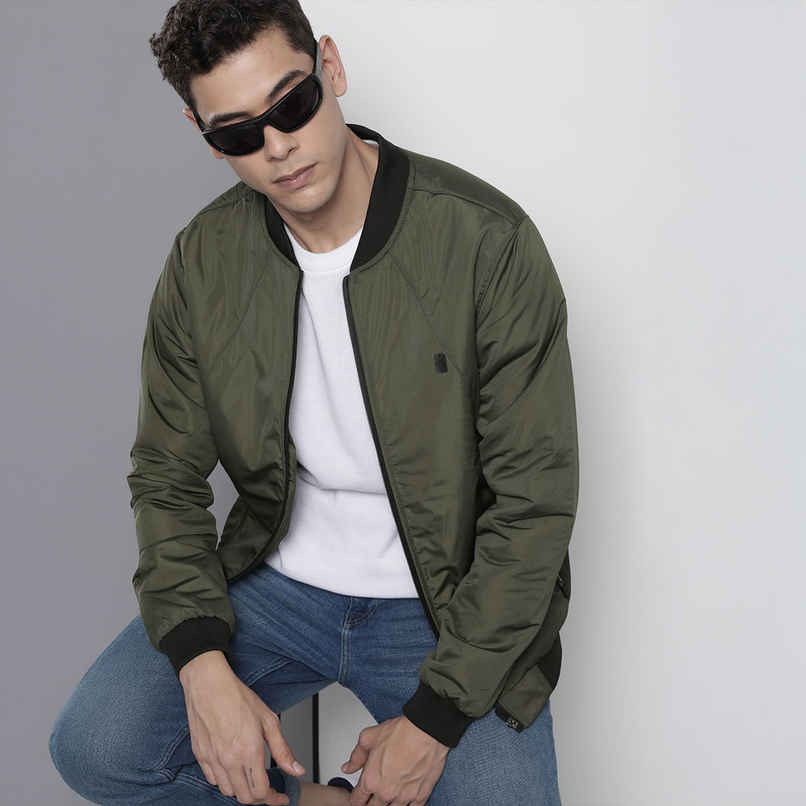 The Indian Garage Co Men's Slim Solid Jacket | Olive - M