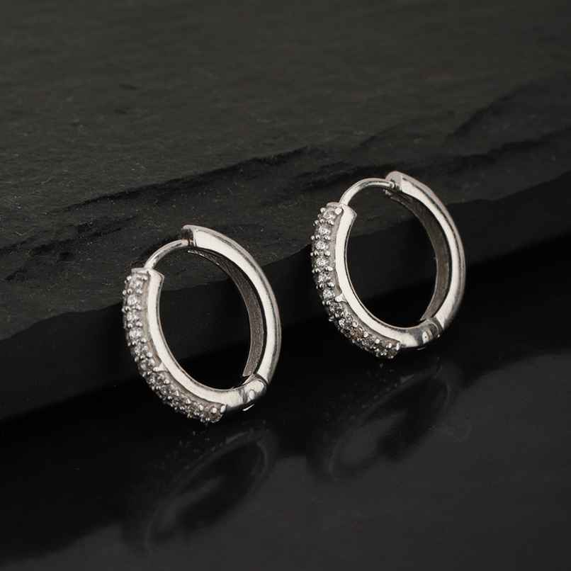 Carlton London Rhodium Plated with CZ Circular Hoop Earring | FJE1743