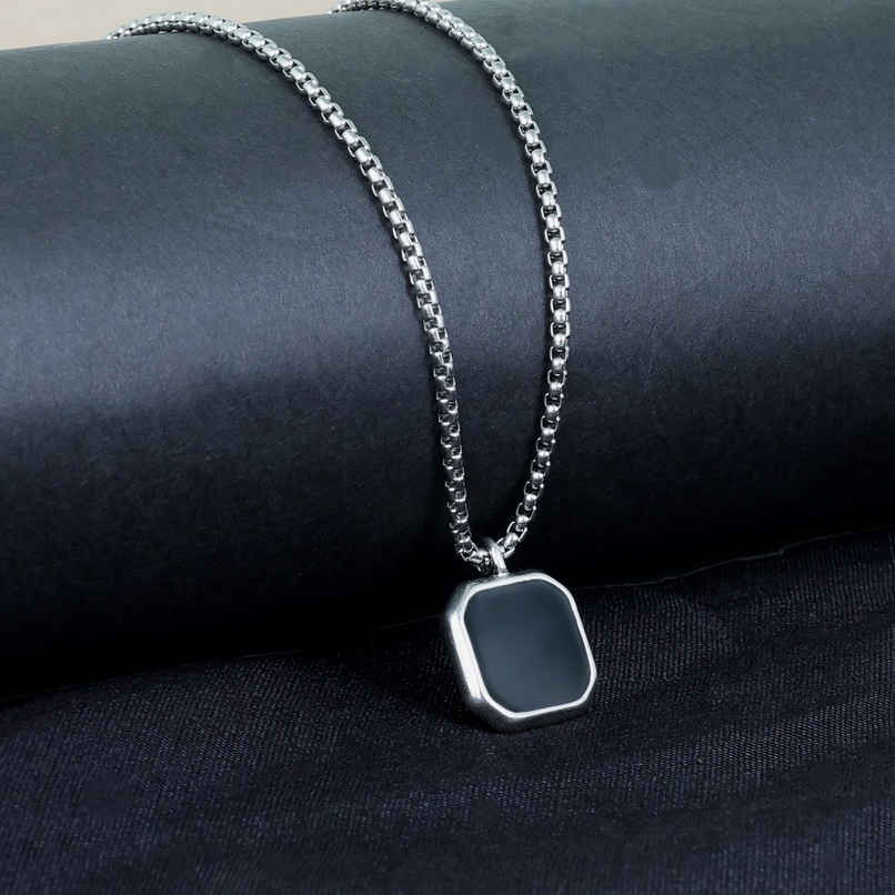 Fashion Frill Men Square Shaped Pendant Chain Silver Onesize