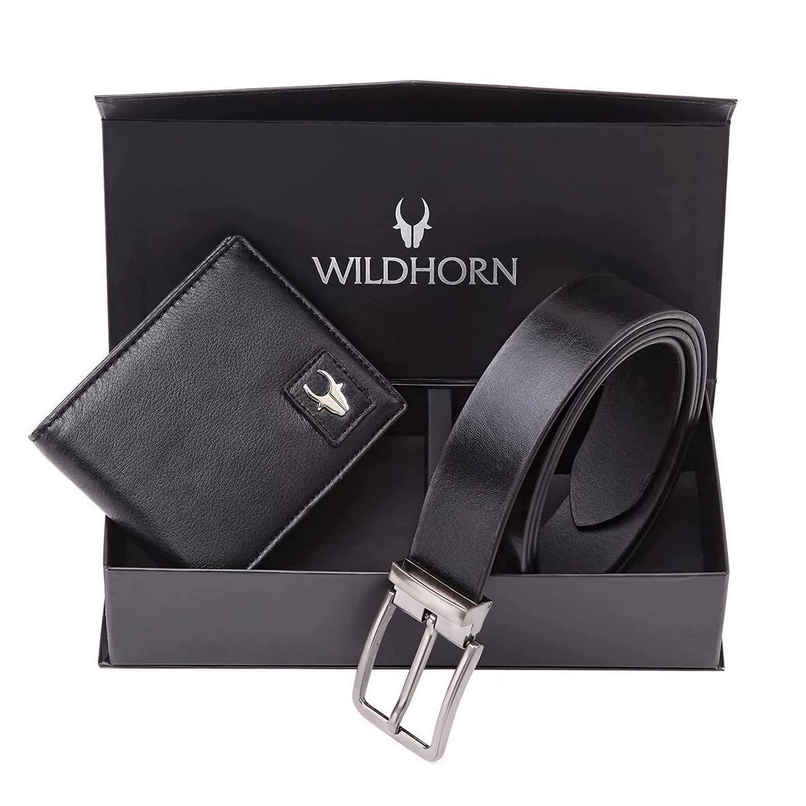 Wildhorn Men's Solid Genuine Leather Wallet and Belt Combo | Black - Free Size