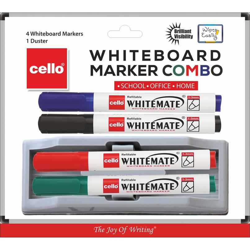 Bic Cello Whitemate Assorted Markers With Duster