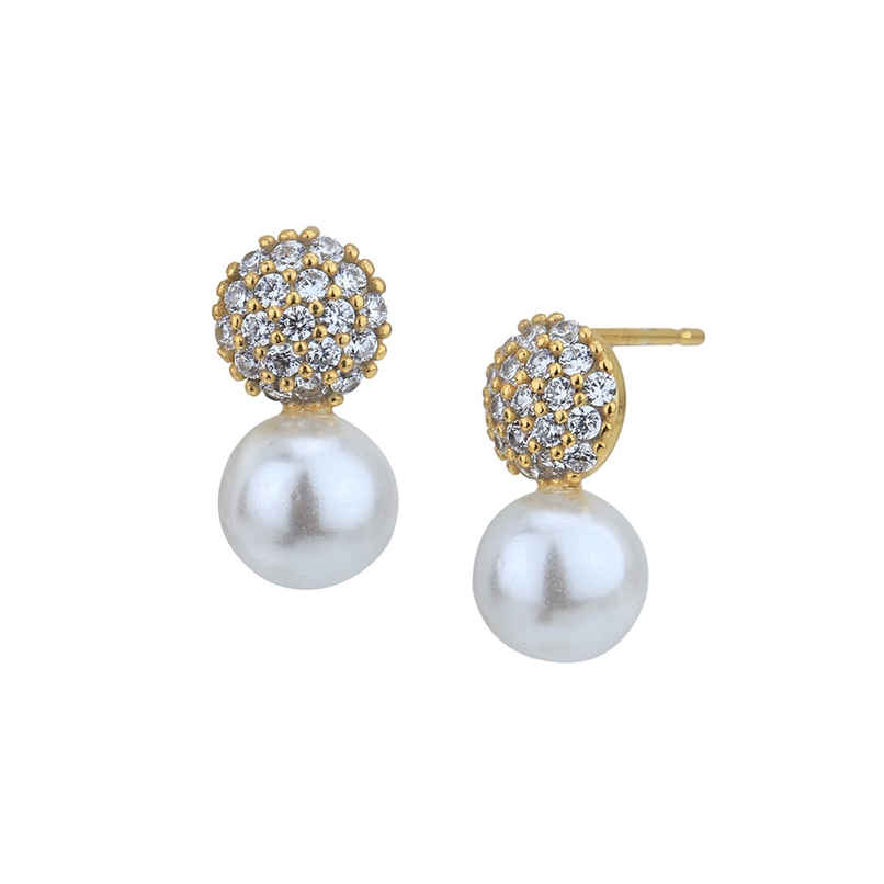 Carlton London 18kt Gold Plated with CZ Dangling Pearl Drop Earring | FJE4814