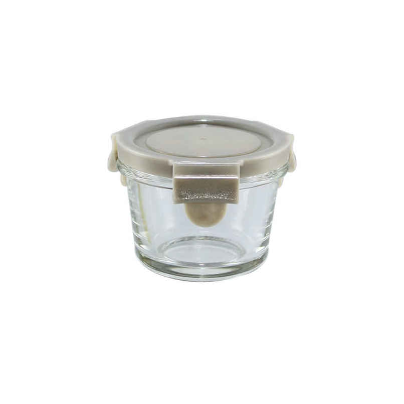 BAY6 Premium Imported Borosilicate Glass Container with Lid 150 ml - Round - Beige