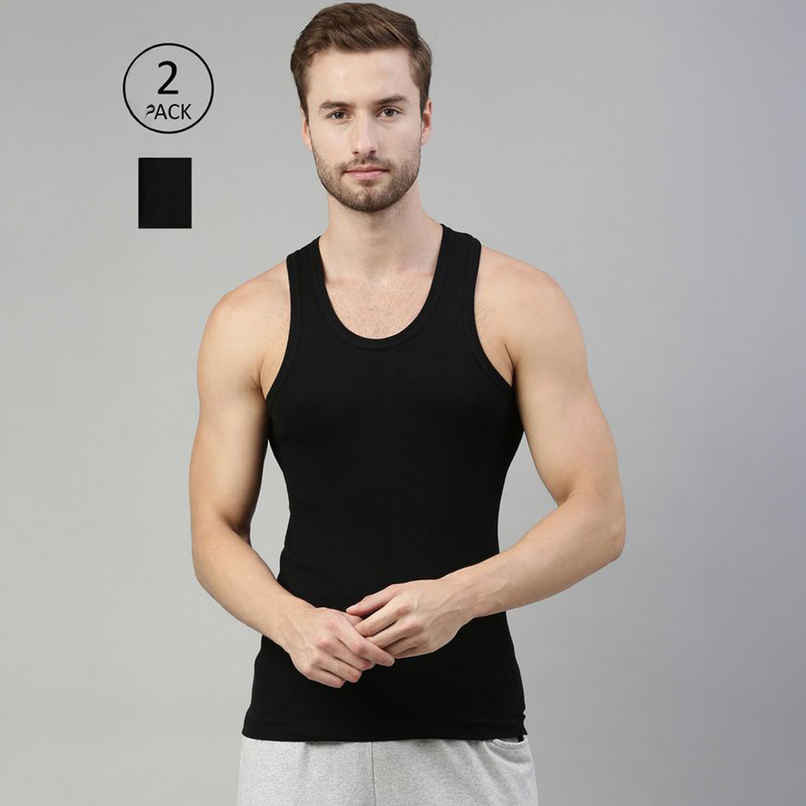 Dixcy Scott Originals Men�S Round Neck Sleeveless Body Fit Solid Vest (Black-Pack Of 2)