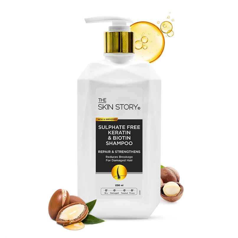 The Skin Story Keratin Biotin Shampoo For Damaged Treated Coloured Hair Frizz Control Sulphate Free
