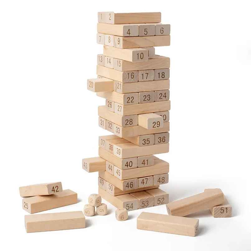 Fablue Wooden Numbered Stacking & Balancing Tower Puzzle Game For Adult & Kids - Wooden Blocks Game