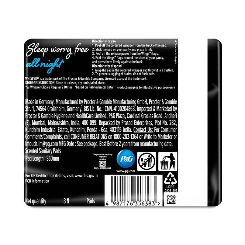 Whisper Bindazzz Nights Sanitary Pads | XXL+