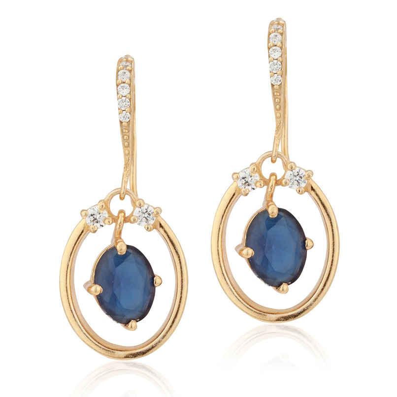 Carlton London 18kt Gold Plated with CZ and Glass Bead Oval Drop Earring | B823139E-1