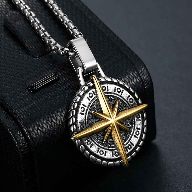 Fashion Frill Men's Cross Compass Pendant Chain Silver Onesize