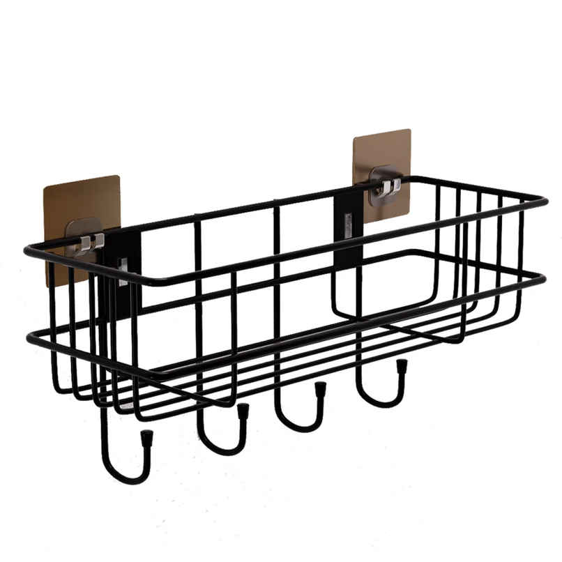 Lifelong Bathroom Shelf For Storage - Wall Mounted Washroom Rack Towel Holder Pack Of 2 - Black Lifelong Bathroom Shelf For Storage - Wall Mounted Washroom Rack Towel Holder Pack Of 2 - Black