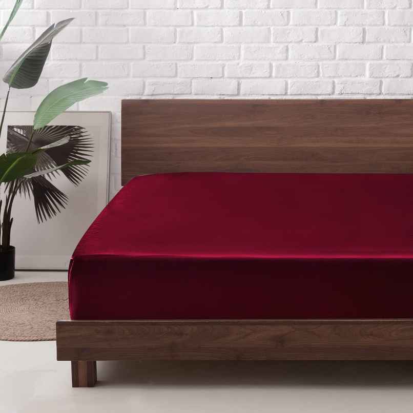 BAY6 Maroon Terry Cotton 220 GSM Waterproof Mattress Protector For Single Size Bed