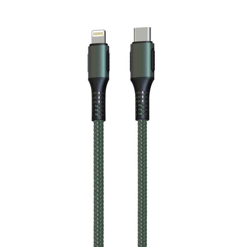 Portronics Konnect CL 20W POR-1067 Type-C to 8 Pin USB 1.2M Cable With Power Delivery & 3A Quick Charge Support, Nylon Braided For All Type-C and 8 Pin Devices - Green