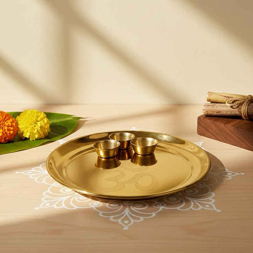 Puja Thali Golden Set | 11 inch | Chandar Puja Thali Golden Set | 11 inch | Chandar