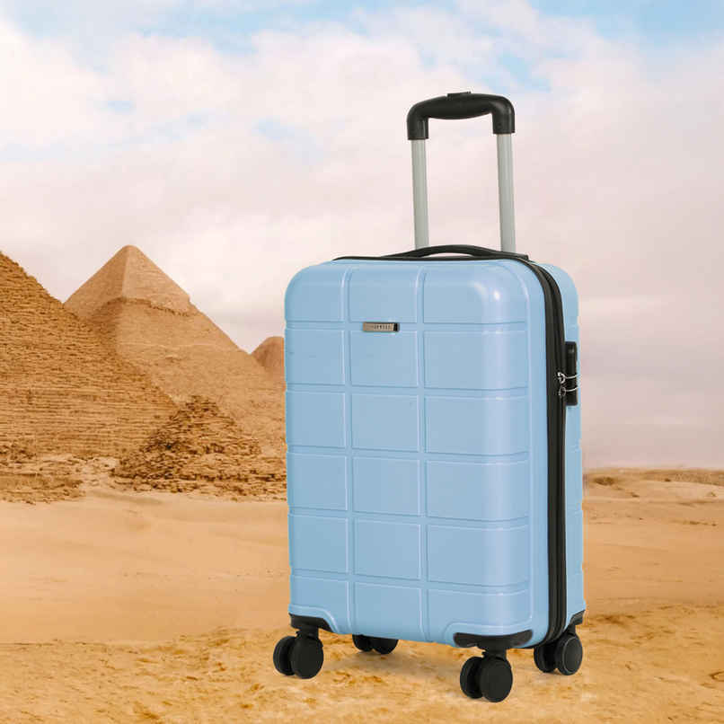 Teakwood Leathers Unisex Solid Hard Sided Cabin Size Trolley Bag | Powder Blue