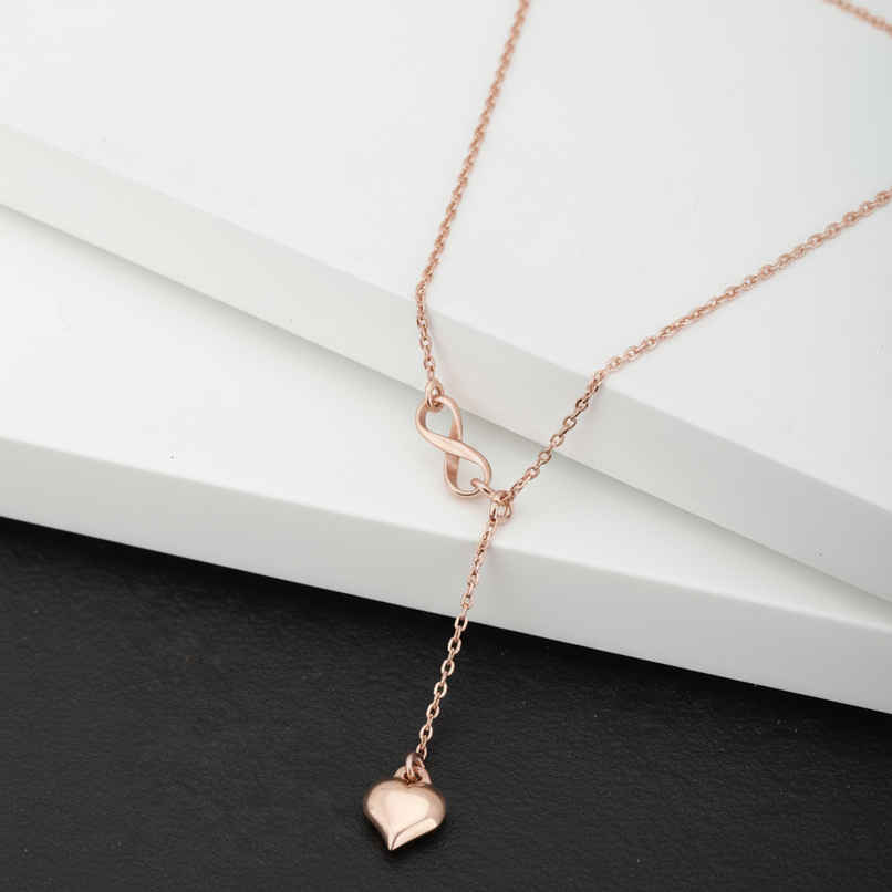 Carlton London 18kt Rose Gold Plated Lariat Heart Pendant with Chain | B523810N