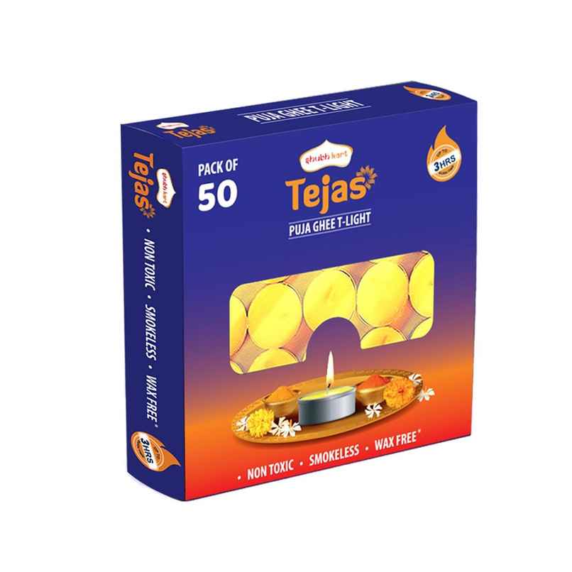 Tejas Ghee T-Light Candle | Yellow | Pack Of 50 | Shubhkart