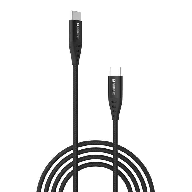 Portronics Konnect C1 20W PD Type C to Type C Unbreakable Data & Charging Cable, Nylon Braided with Metal Heads, 1M Length - Black