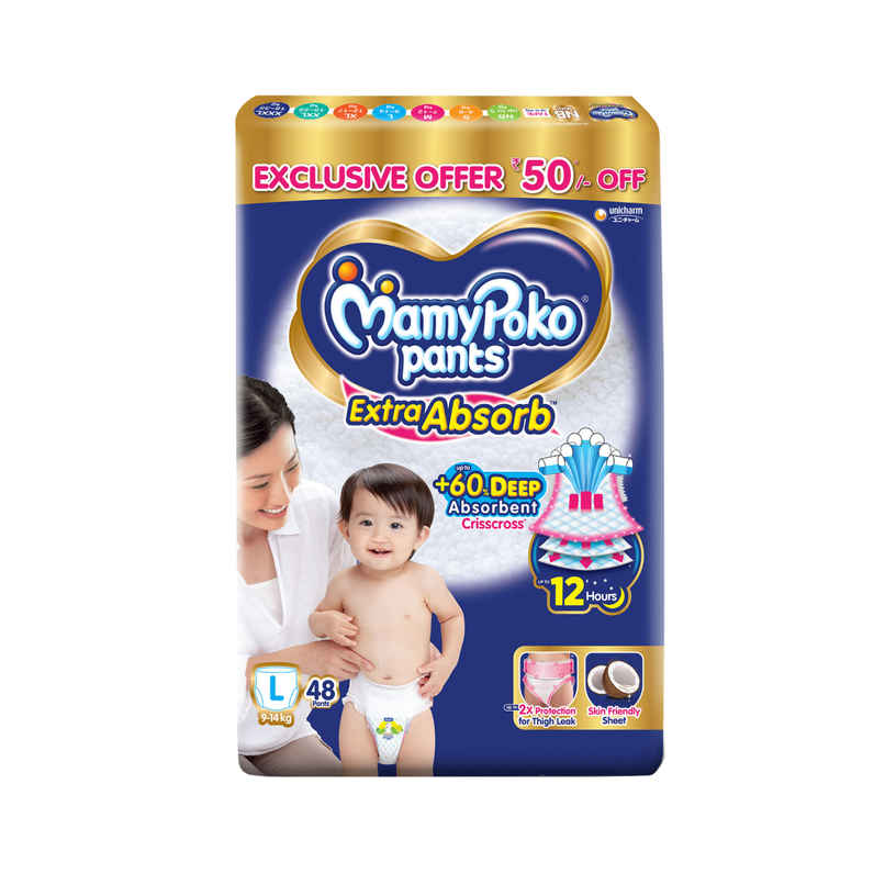 Mamypoko Extra Absorb Baby Diapers | Pant Style | L | 48 pcs Mamypoko Extra Absorb Baby Diapers | Pant Style | L | 48 pcs