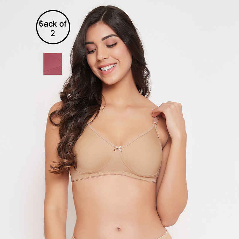 Clovia Women Non-Padded Non-Wired Full Cup T-Shirt Bra - Beige, Light Pink | 38B