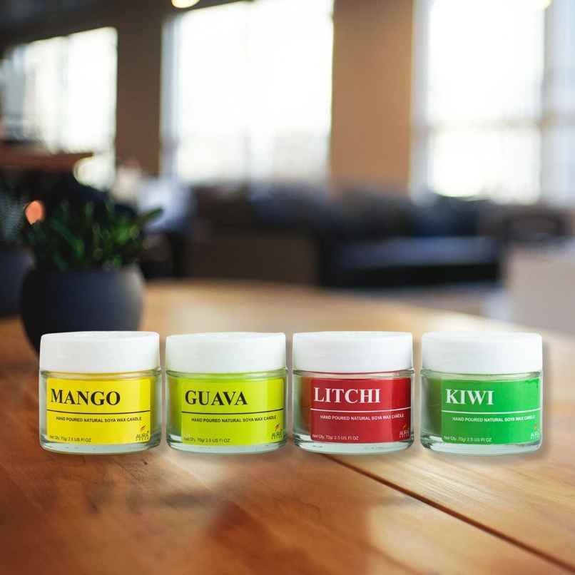 Fragrance Jar Candles | Pack Of 4 | Mango | Guava | Litchi | Kiwi | Auradecor Fragrance Jar Candles | Pack Of 4 | Mango | Guava | Litchi | Kiwi | Auradecor
