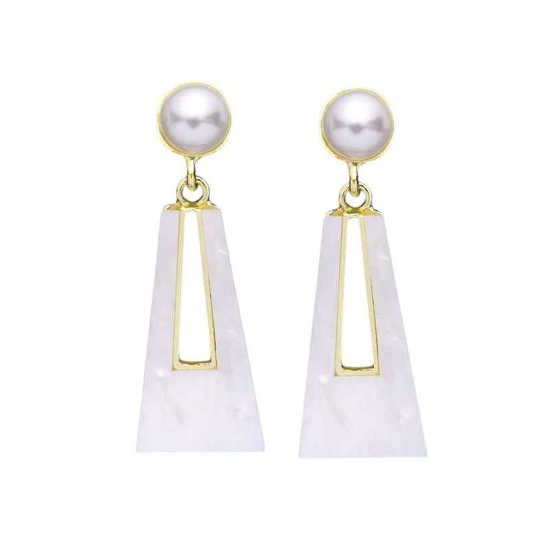 Everstylish A Sass a Day - White & Golden Drop Earrings