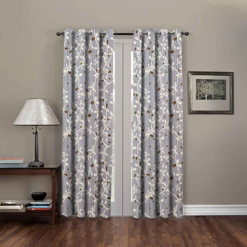 BAY6 Polyester Long Door Curtains | Set of 2 | 9x4 ft | Grey