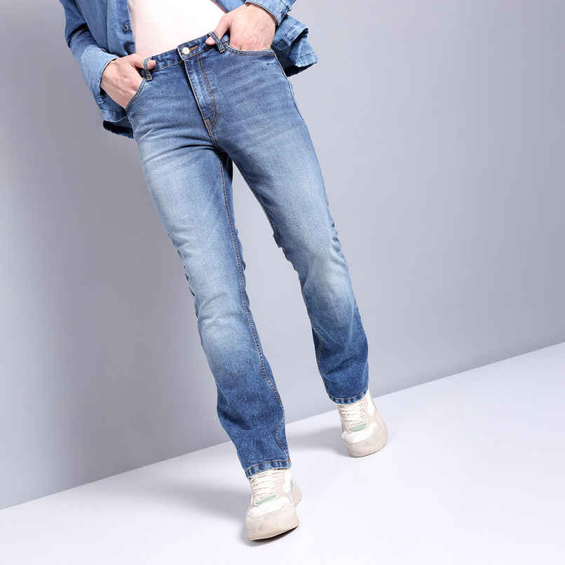 The Indian Garage Co Bootcut Solid Casual Jeans | Blue - 34