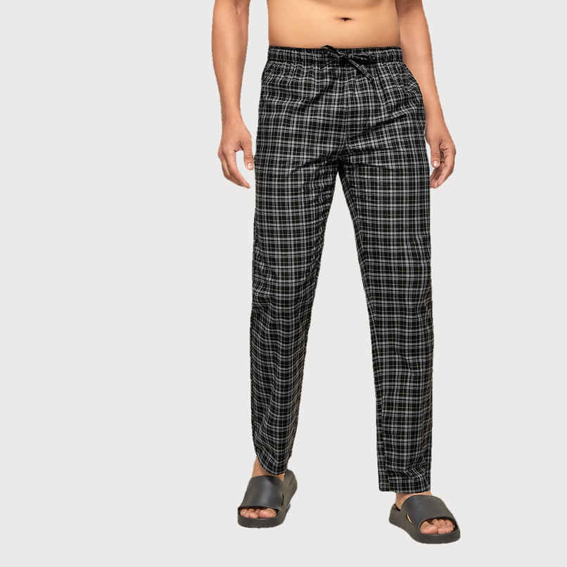 XYXX Checkmate 100% super combed cotton Checks Pyjama Relaxed Fit | 2 Side pockets | Black- L
