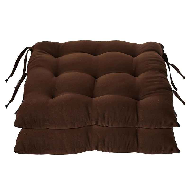 Kuber Industries Pack of 2 Chair Pad | Microfiber Square with Ties | Soft & Comfortable | Brown