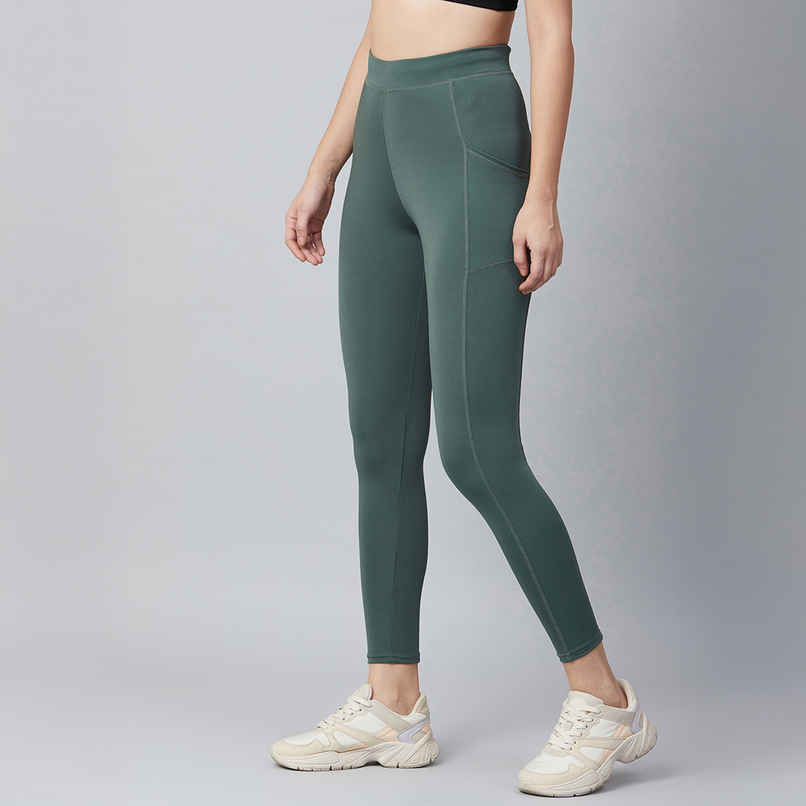 Blinkin Women's Gym Pants & Tights - Dark Green | Workout | With Side Pockets | L