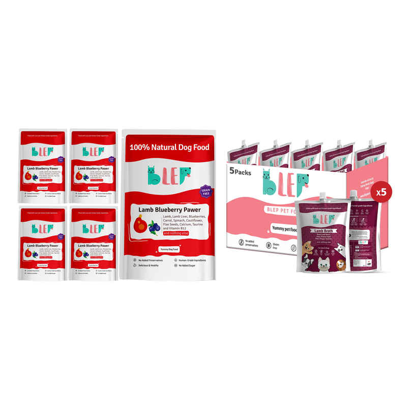 Blep 100% Natural Lamb Broth For Dogs And Cats | 5 Packs | Zero Preservatives (500g) & Blep 100% Natural Dog Food | Lamb Blueberry Trial Pack | 5 Packs | Zero Preservatives (500g) Combo Blep 100% Natural Lamb Broth For Dogs And Cats | 5 Packs | Zero Preservatives (500g) & Blep 100% Natural Dog Food | Lamb Blueberry Trial Pack | 5 Packs | Zero Preservatives (500g) Combo