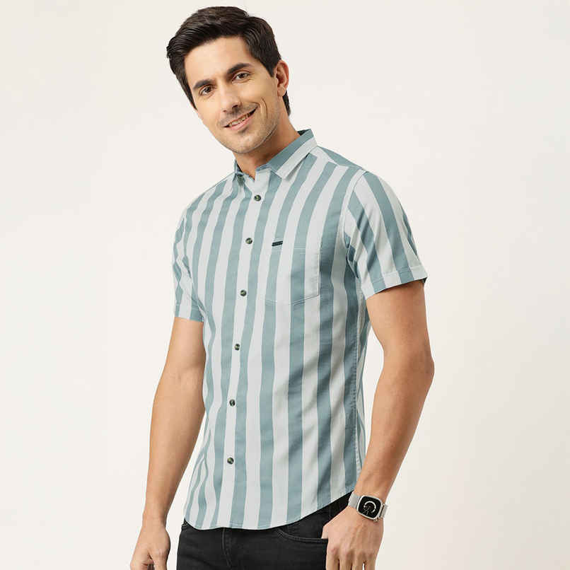 The Indian Garage Co Men's Slim Fit Striped Casual | Grey | M