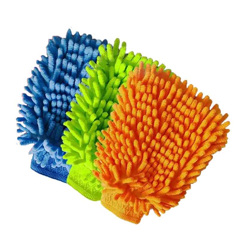 Sheen Microfiber Cleaning Hand Glove (Pack Of 3, 350 Gsm) - Orange, Green & Blue