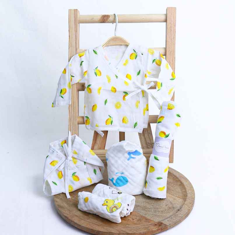 Moms Home Organic Cotton Muslin Gift Combo Set For Newborn Baby | Pack Of 6 | Mix Desgin