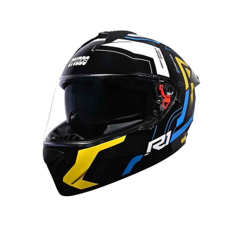 Studds Drifter D4-R1 ISI-DOT Certified Full Face Helmet | Dual Visor & Spoiler |Black Yellow - XL