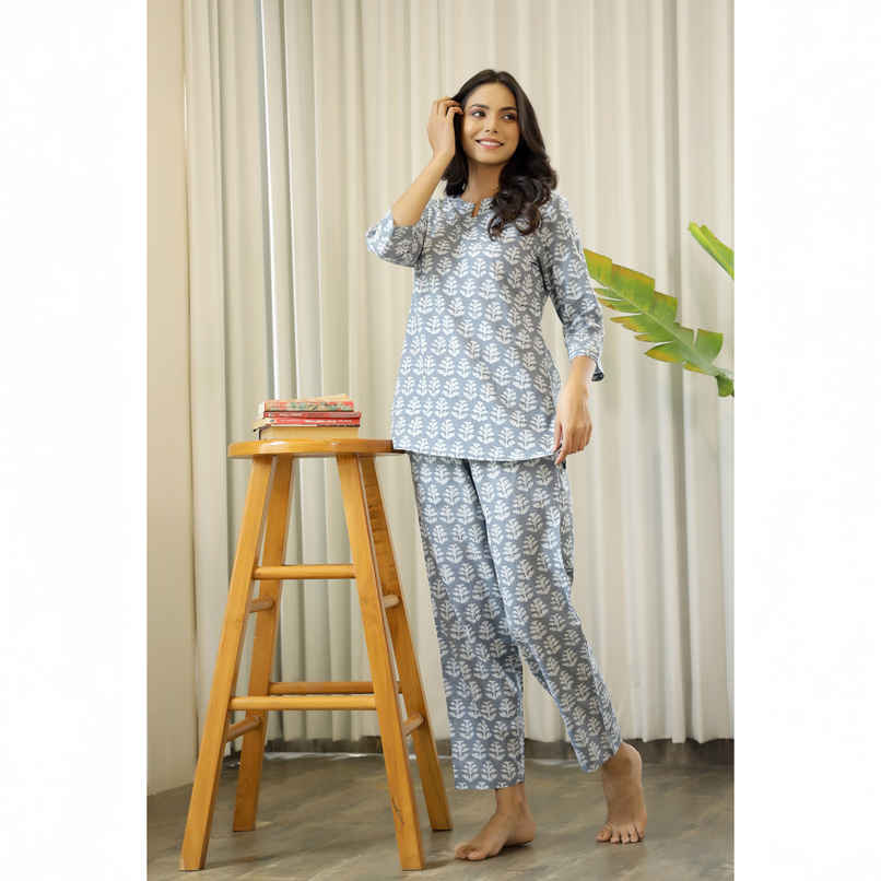 Sanskrutihomes Women's Printed Night Suit | Grey - XL