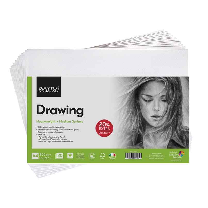 Brustro Drawing Paper 200 Gsm A4 - Pack Of 20 & 4 Free Sheets Brustro Drawing Paper 200 Gsm A4 - Pack Of 20 & 4 Free Sheets