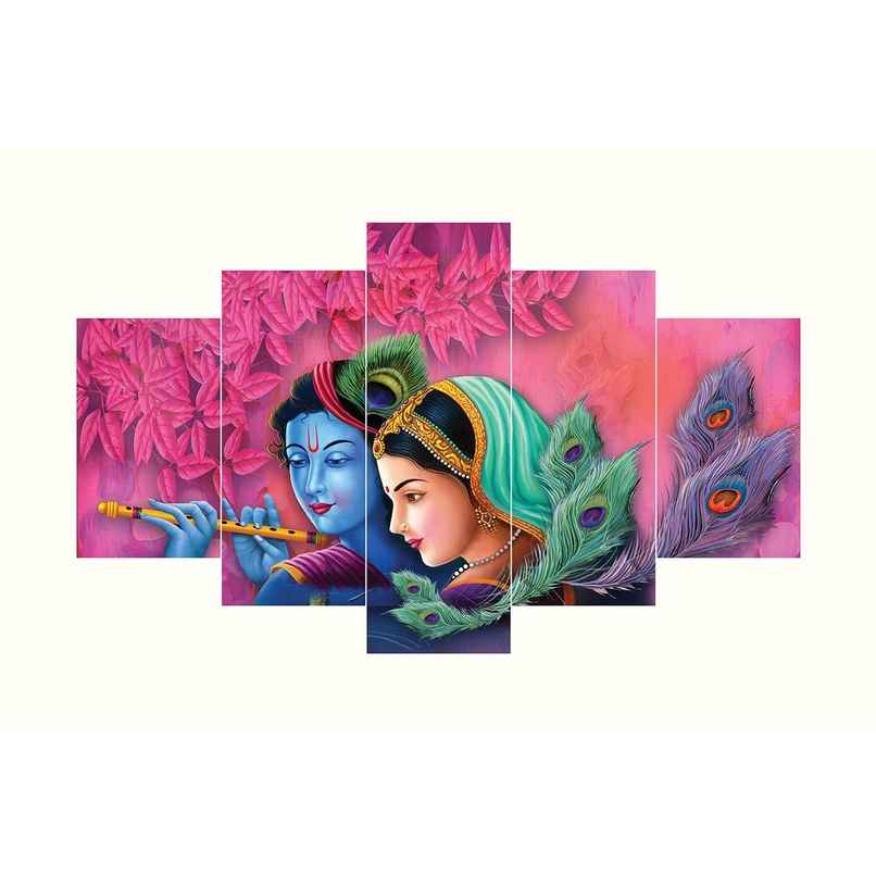Perpetual Radha Krishna Wall Painting | Set of 5 - Wall Frames | 75 x 43 cm