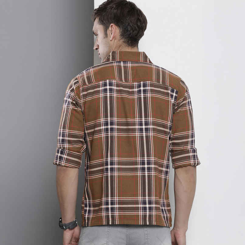 The Indian Garage Co Men's Regular Fit Checked Street Shirt | Olive - M