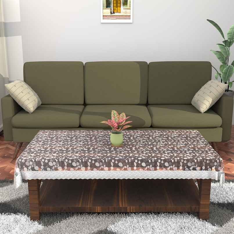 Kuber Industries 3D Coin Print Center Table Cover 4 Seater with Silver Lace (Transparent)