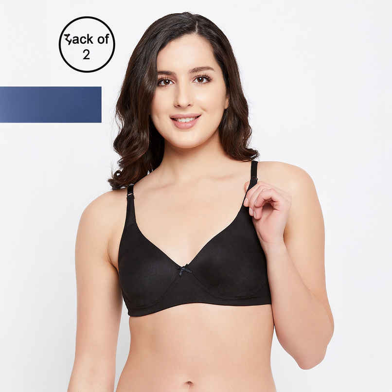 Clovia Non-Padded Non-Wired Full Coverage T-Shirt Bra - Blue, Black | 34B
