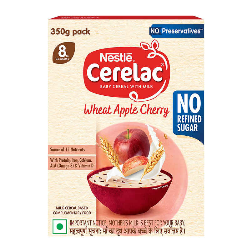 Nestle CERELAC Wheat Apple Cherry Baby Food Cereal, No Refined Sugar & No Preservatives, 8 to 24 Months