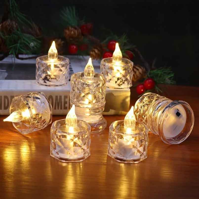 Perpetual LED Diya Candles Electric Flameless Smokeless Lights Pack of 12 Crystal Design