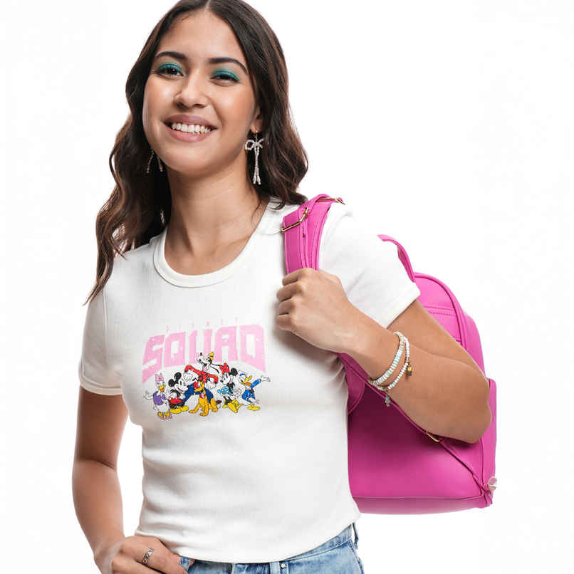 Tokyo Talkies Disney Women's Mickey & Friends Printed Crop T-shirt | White - M