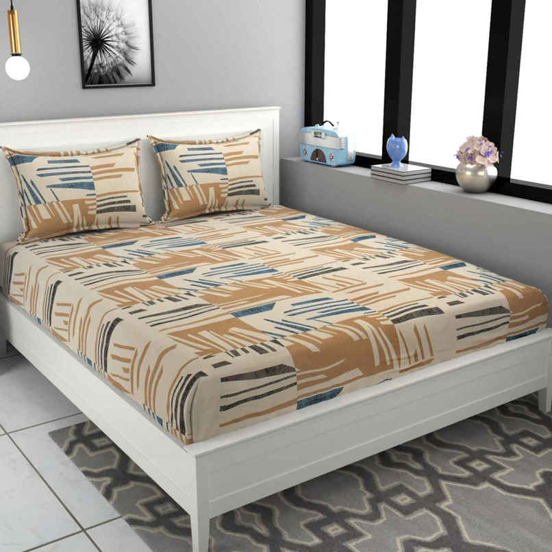 Casacraft by Pepperfry Yellow Abstract 180 TC Microfiber Double Bedsheet With 2 Pillow Covers