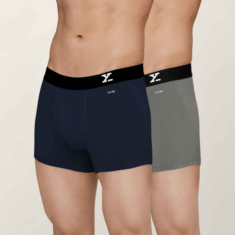 XYXX Men's Aero Cotton Solid Trunks Pack of 2, Midnight Blue & Frost Grey|XL