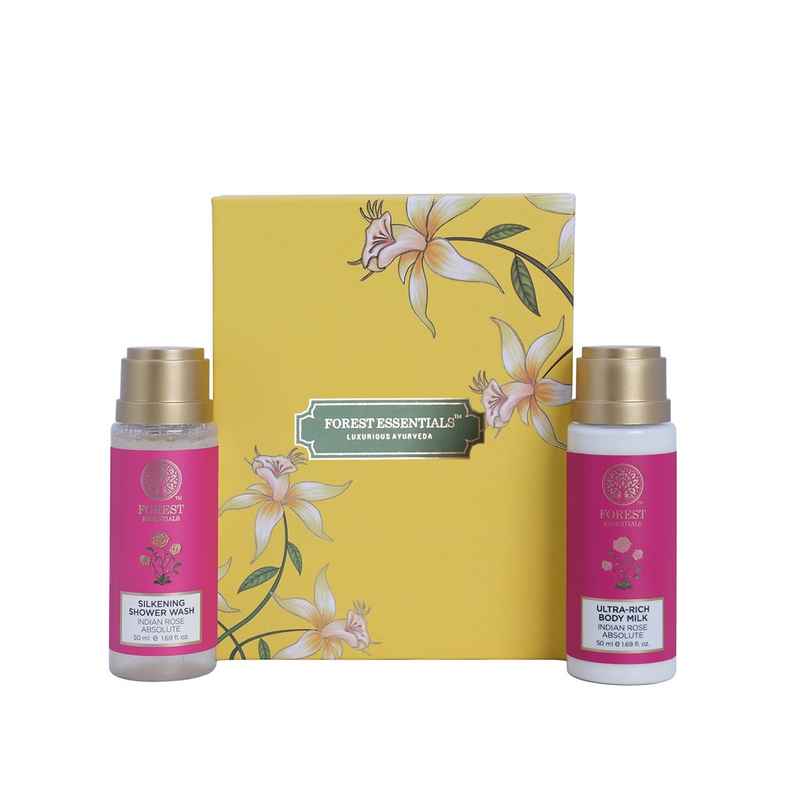 Forest Essentials Indian Rose Body Care Gift Box | Shower Wash & Body Milk Duo