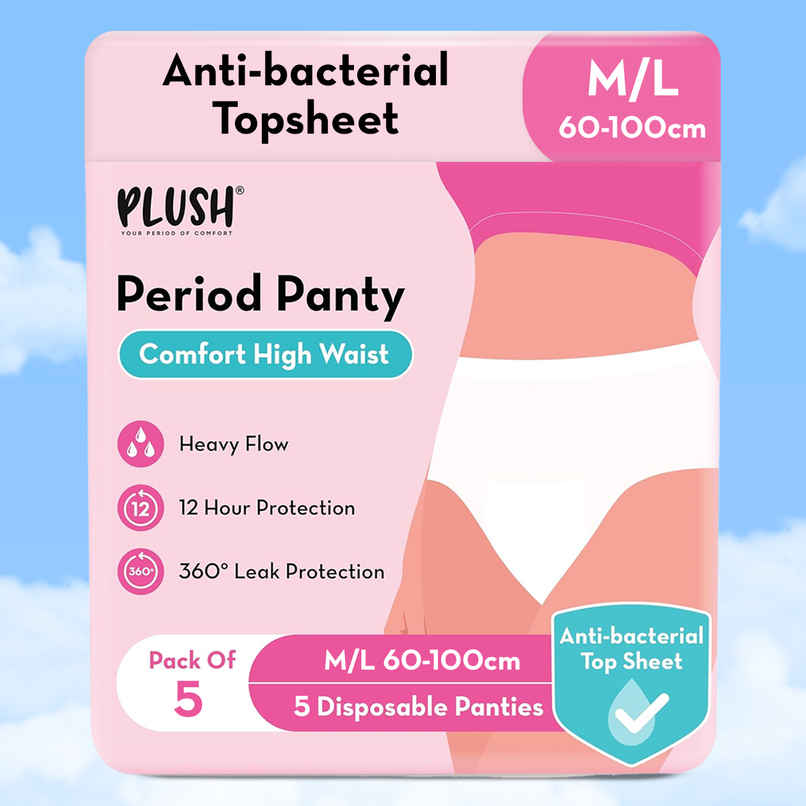 Plush Comfort High Waist M-L Period Panty Pack of 5 | Disposable