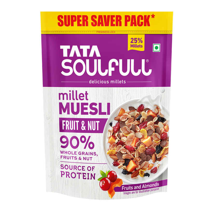 Tata Soulfull Millet Muesli with 90% Fruits, Nut & Wholegrains, Breakfast Cereal Tata Soulfull Millet Muesli with 90% Fruits, Nut & Wholegrains, Breakfast Cereal
