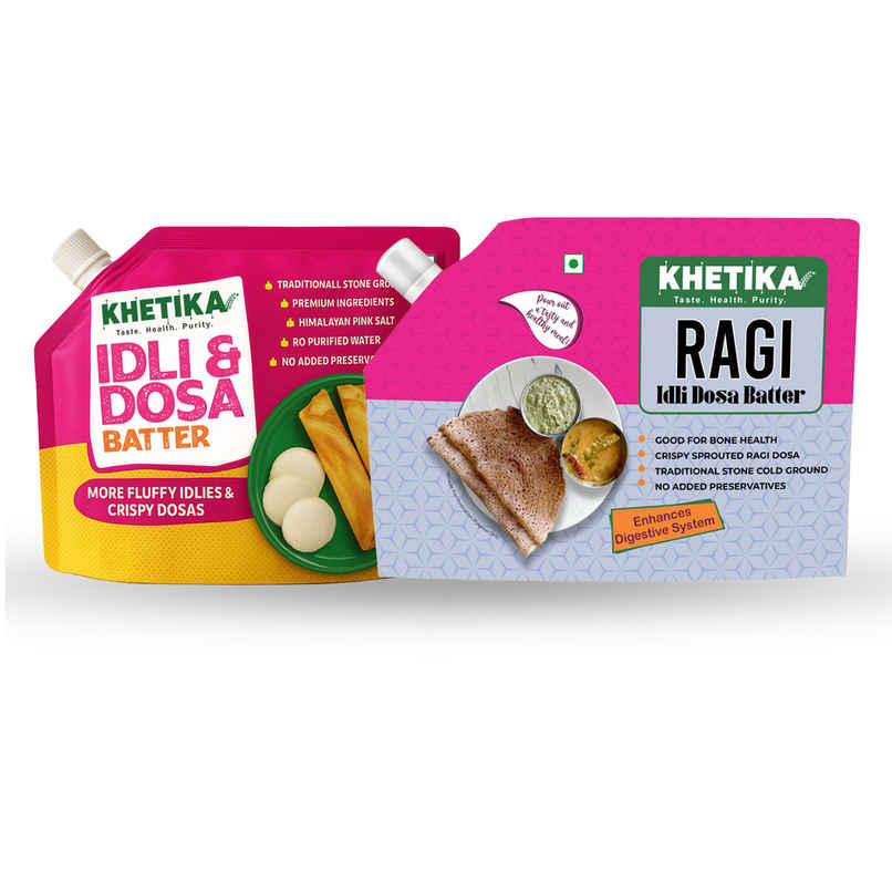 Khetika Fresh Idli Dosa Batter (1kg) & Khetika Ragi Millet Dosa Batter (500g) Combo